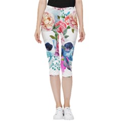 Skull And Flowers Inside Out Lightweight Velour Capri Leggings  by goljakoff