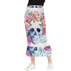 Skull And Flowers Maxi Fishtail Chiffon Skirt by goljakoff