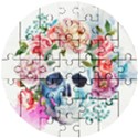 Skull and flowers Wooden Puzzle Round View1