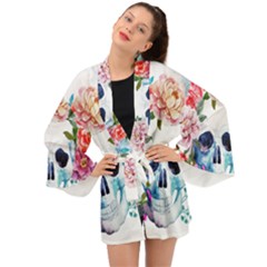 Skull And Flowers Long Sleeve Kimono by goljakoff