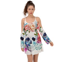 Skull And Flowers Kimono Sleeves Boho Dress by goljakoff