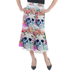 Skull And Flowers Midi Mermaid Skirt by goljakoff