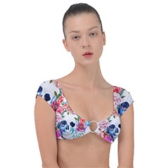 Skull And Flowers Cap Sleeve Ring Bikini Top by goljakoff