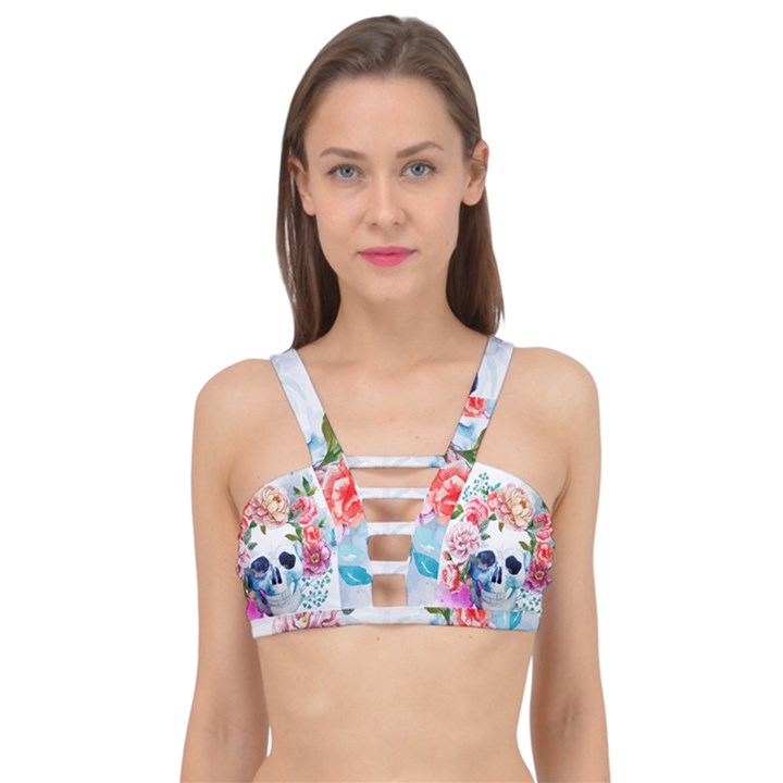 Skull and flowers Cage Up Bikini Top