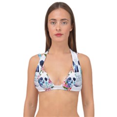 Skull And Flowers Double Strap Halter Bikini Top by goljakoff