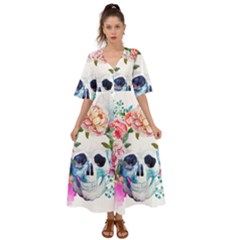 Skull And Flowers Kimono Sleeve Boho Dress by goljakoff