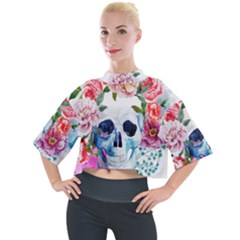 Skull And Flowers Mock Neck Tee