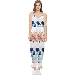 Skull And Flowers Sleeveless Tie Ankle Jumpsuit