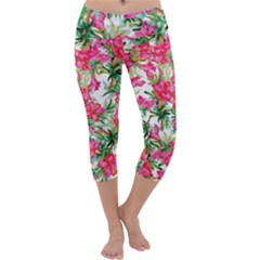 Pink Flowers Capri Yoga Leggings by goljakoff