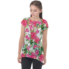 Pink Flowers Cap Sleeve High Low Top by goljakoff