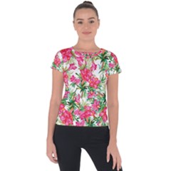 Pink Flowers Short Sleeve Sports Top  by goljakoff