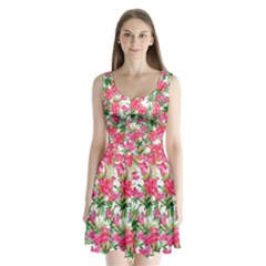 Pink Flowers Split Back Mini Dress  by goljakoff