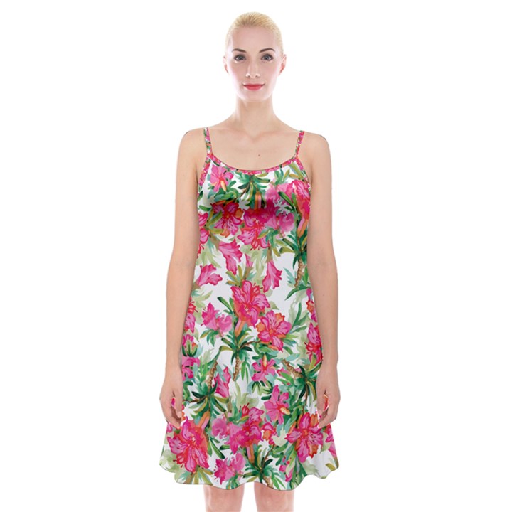 Pink flowers Spaghetti Strap Velvet Dress