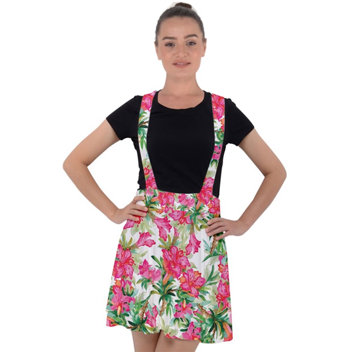 Pink flowers Velvet Suspender Skater Skirt