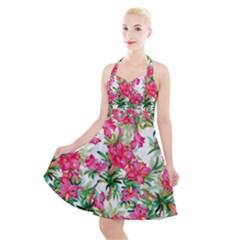 Pink Flowers Halter Party Swing Dress  by goljakoff