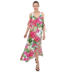 Pink Flowers Maxi Chiffon Cover Up Dress by goljakoff