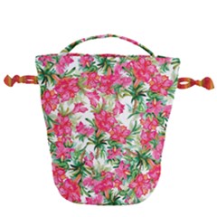 Pink Flowers Drawstring Bucket Bag by goljakoff