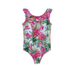 Pink Flowers Kids  Frill Swimsuit by goljakoff