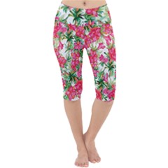 Pink Flowers Lightweight Velour Cropped Yoga Leggings by goljakoff