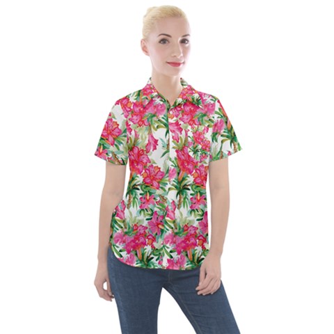 Pink Flowers Women s Short Sleeve Pocket Shirt by goljakoff