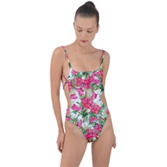 Pink Flowers Tie Strap One Piece Swimsuit by goljakoff