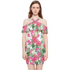 Pink Flowers Shoulder Frill Bodycon Summer Dress