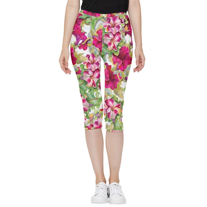 Rose blossom Inside Out Lightweight Velour Capri Leggings 