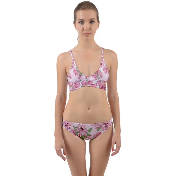 Rose flowers Wrap Around Bikini Set