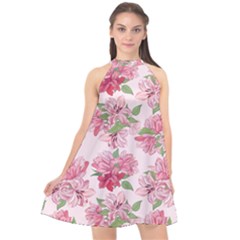 Rose Flowers Halter Neckline Chiffon Dress  by goljakoff