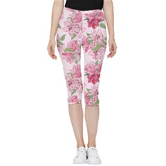 Rose Flowers Inside Out Lightweight Velour Capri Leggings  by goljakoff