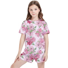 Rose Flowers Kids  Tee And Sports Shorts Set