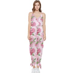 Rose Flowers Sleeveless Tie Ankle Jumpsuit