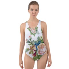 Vintage Flowers Cut-out Back One Piece Swimsuit by goljakoff