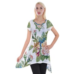 Vintage Flowers Short Sleeve Side Drop Tunic by goljakoff