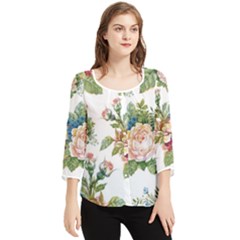 Vintage Flowers Chiffon Quarter Sleeve Blouse