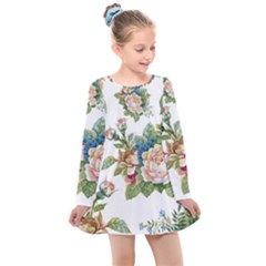 Vintage Flowers Kids  Long Sleeve Dress by goljakoff