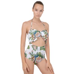 Vintage Flowers Scallop Top Cut Out Swimsuit by goljakoff