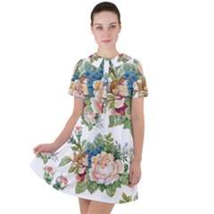 Vintage Flowers Short Sleeve Shoulder Cut Out Dress  by goljakoff