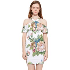 Vintage Flowers Shoulder Frill Bodycon Summer Dress