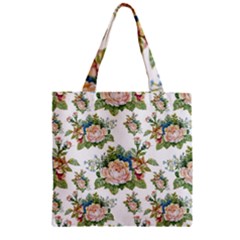 Vintage Flowers Pattern Zipper Grocery Tote Bag by goljakoff