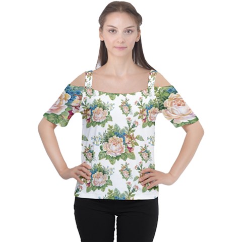 Vintage Flowers Pattern Cutout Shoulder Tee by goljakoff