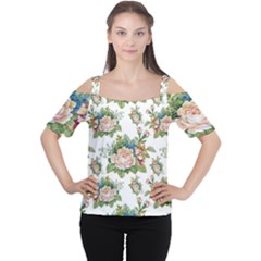 Vintage Flowers Pattern Cutout Shoulder Tee