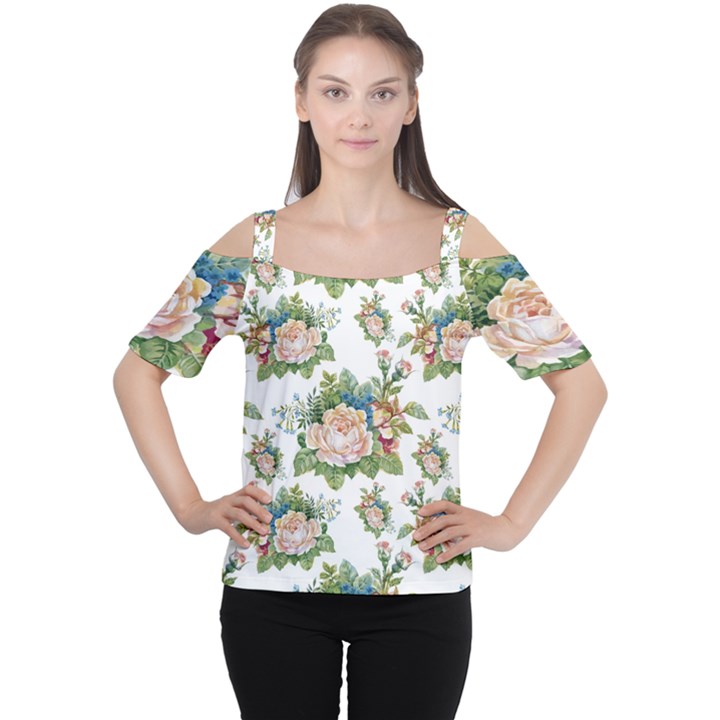 Vintage flowers pattern Cutout Shoulder Tee