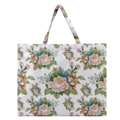 Vintage Flowers Pattern Zipper Large Tote Bag by goljakoff