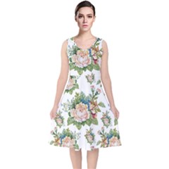 Vintage Flowers Pattern V-neck Midi Sleeveless Dress  by goljakoff