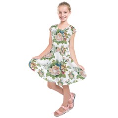 Vintage Flowers Pattern Kids  Short Sleeve Dress