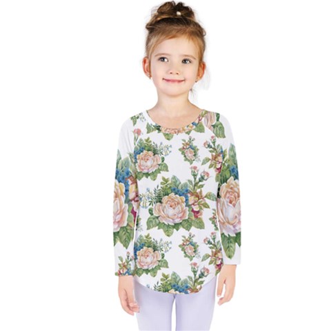 Vintage Flowers Pattern Kids  Long Sleeve Tee by goljakoff