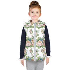 Vintage Flowers Pattern Kids  Hooded Puffer Vest by goljakoff