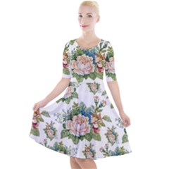 Vintage Flowers Pattern Quarter Sleeve A-line Dress by goljakoff