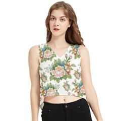 Vintage Flowers Pattern V-neck Cropped Tank Top by goljakoff